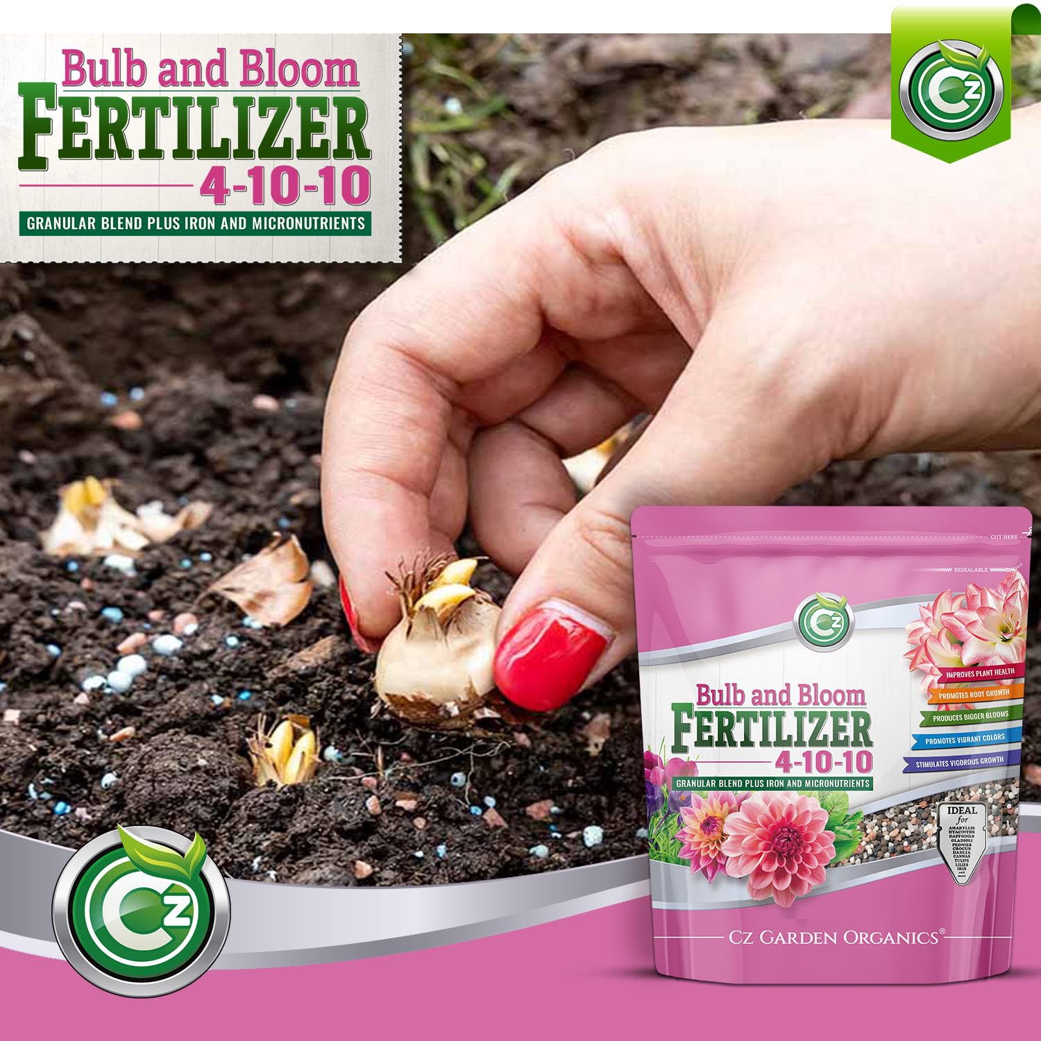 Cz Garden USA-made fertilizer packaging close-up highlighting quality ingredients for home gardens