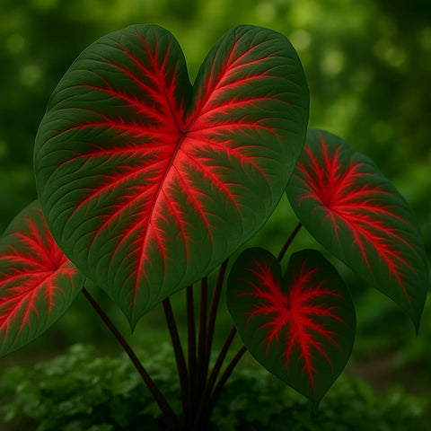 CZ Grain 2 Hearts A'Fire Caladium bulbs with beautiful spotted leaves for container color.