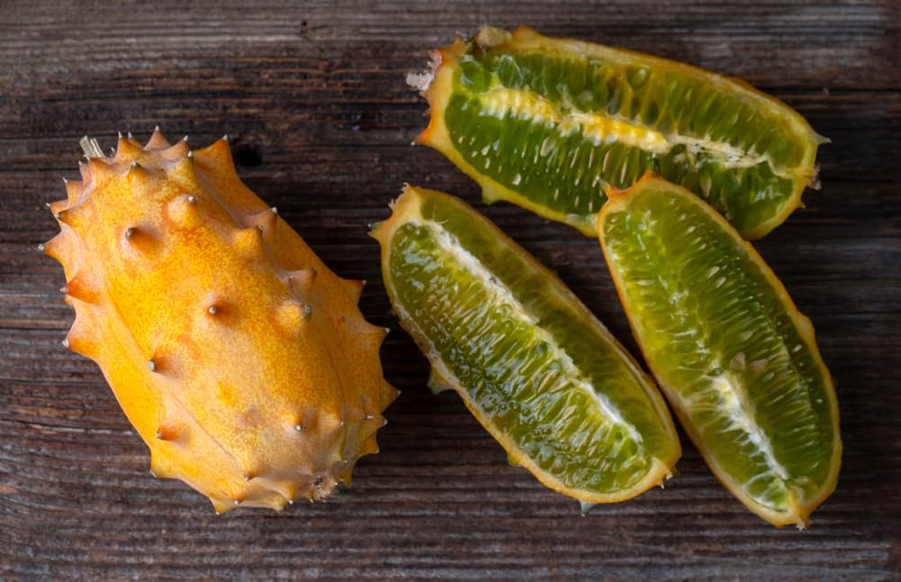 CZ Grain African horned cucumber on vine ready for harvest.