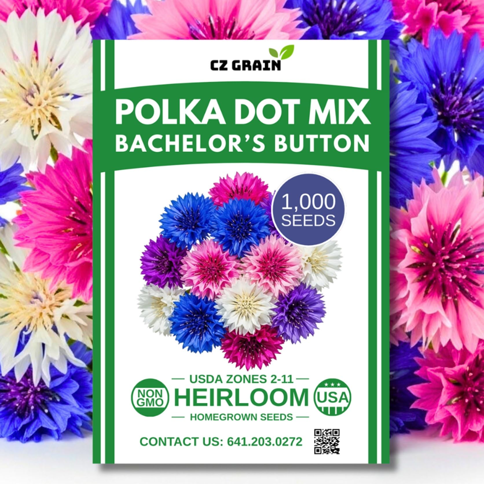 CZ Grain Bachelor Button Seeds 1000-count pack ready for sowing in large borders.