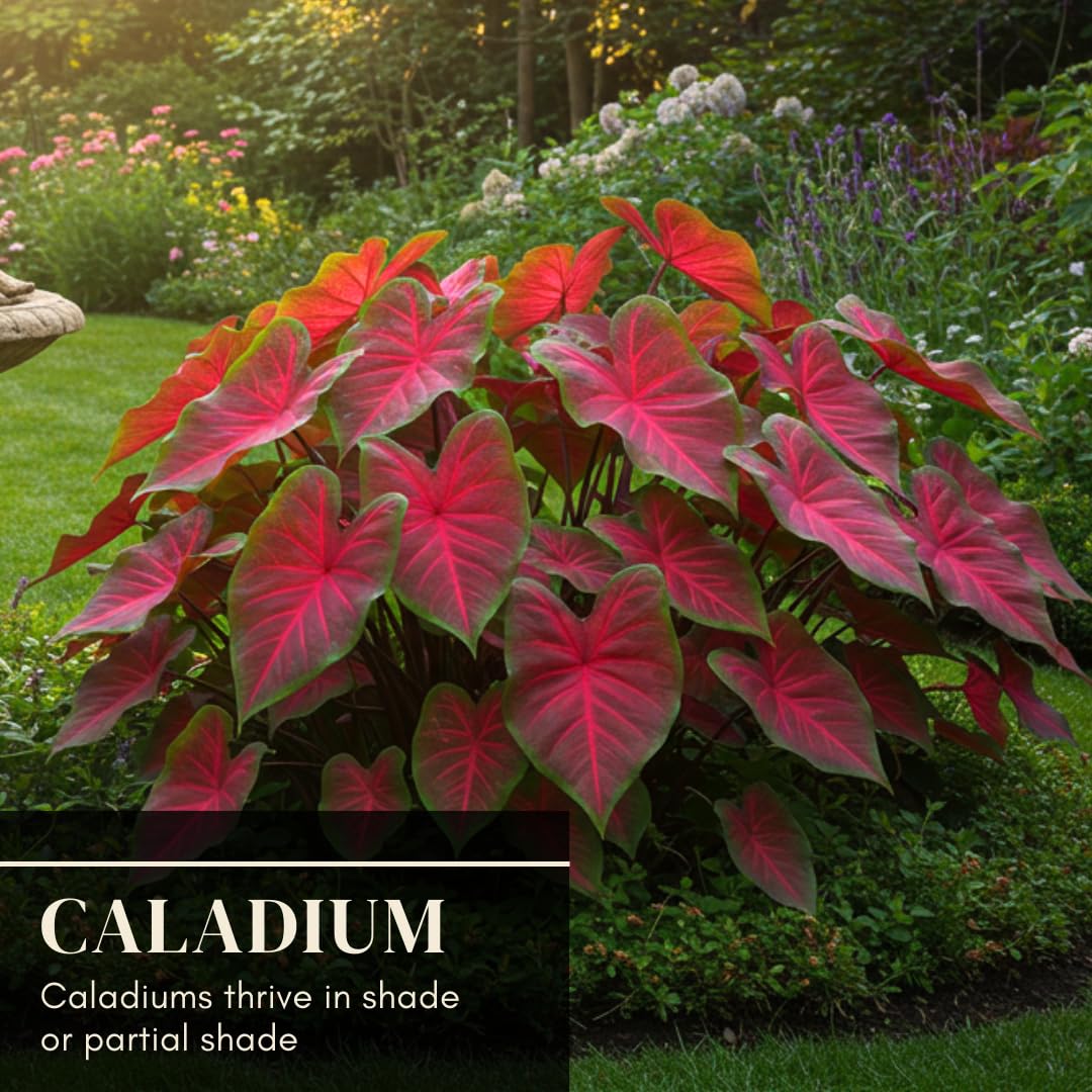 CZ Grain garden bed splash of tropical caladium color.