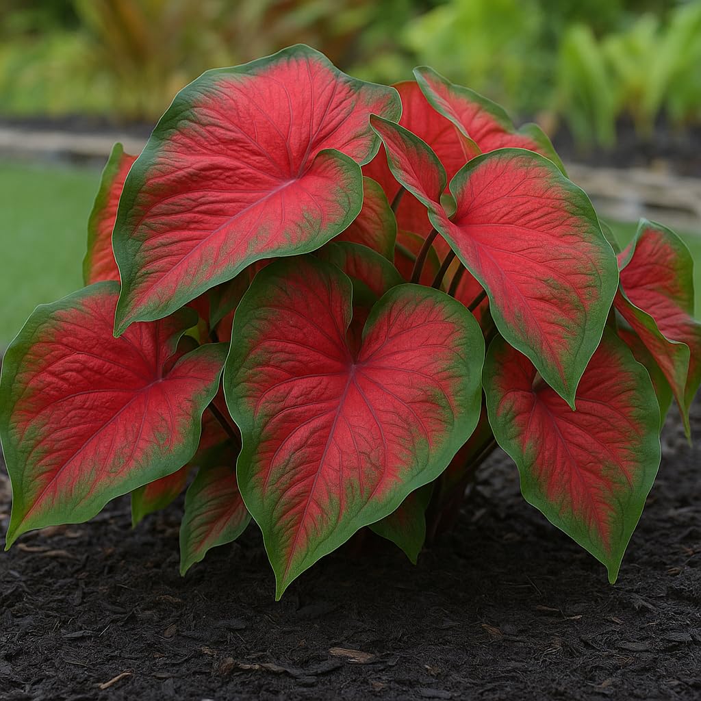 CZ Grain Dragon Heart Caladium Bulbs with vibrant foliage for dramatic garden color.