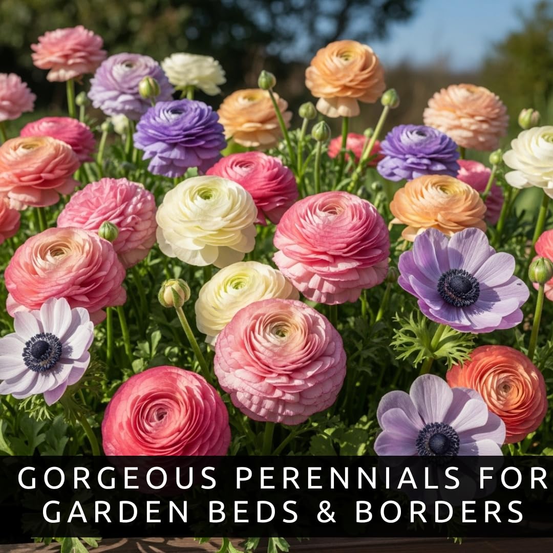 Pastel Ranunculus & Anemone Bulb Mix by CZ Grain adds vibrant color.