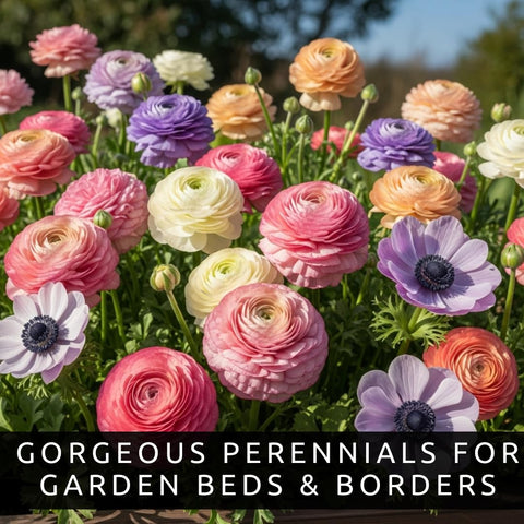 Pastel Ranunculus & Anemone Bulb Mix by CZ Grain adds vibrant color.