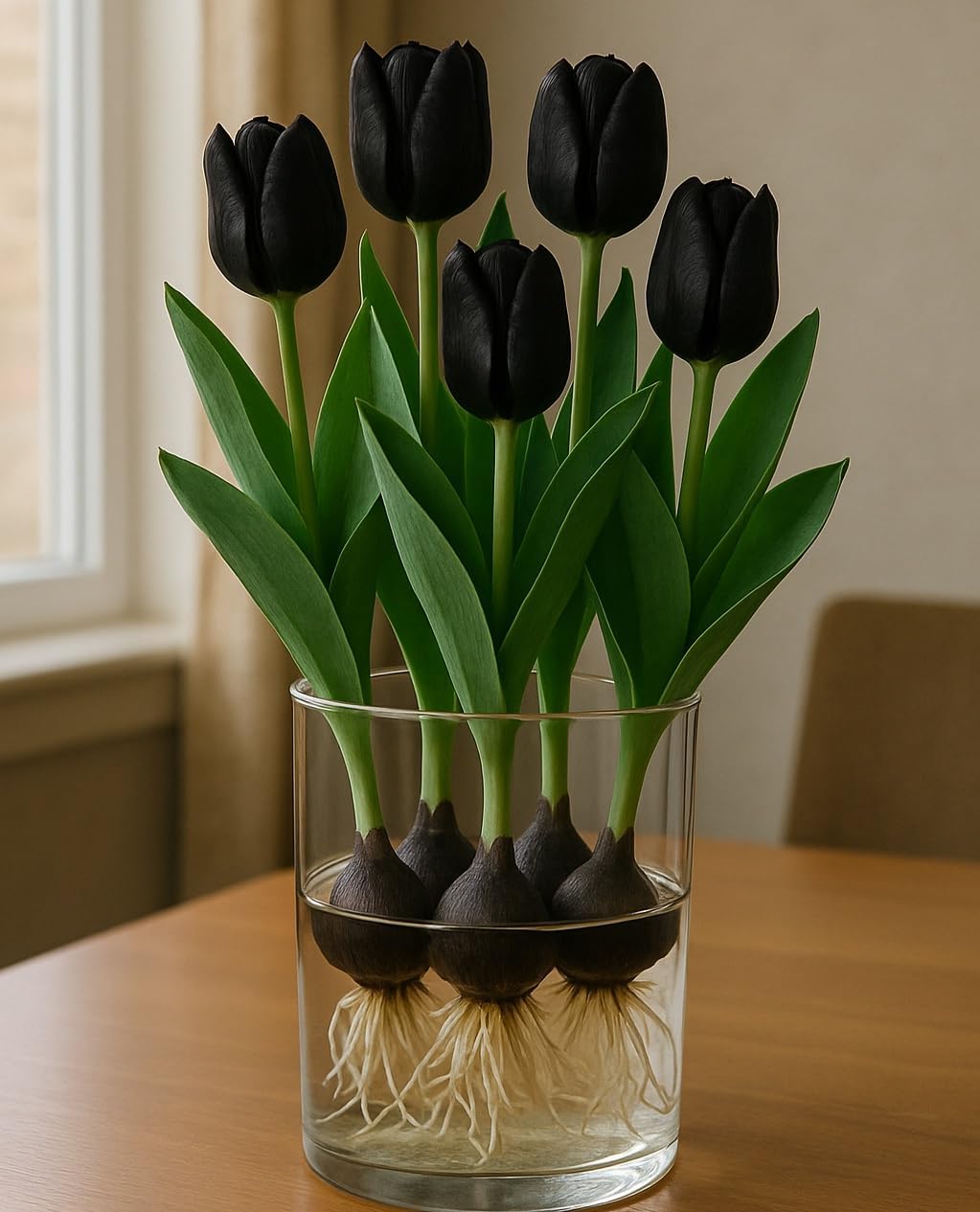 CZ Grain prechilled Queen of the Night tulip bulbs ready for water setup, easy indoor forcing.