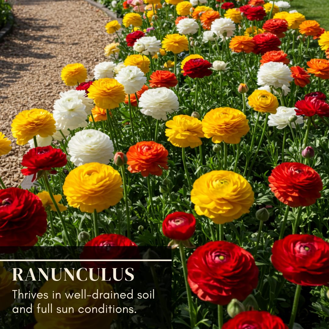 CZ Grain Ranunculus Mix borders offering lasting color for paths and borders