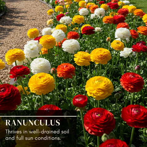 CZ Grain Ranunculus Mix borders offering lasting color for paths and borders