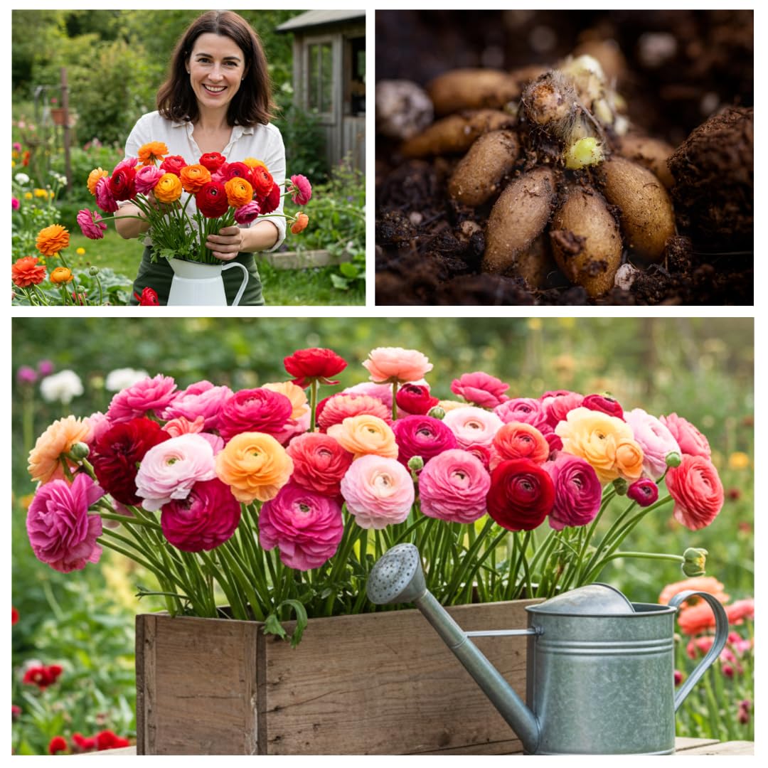 CZ Grain Ranunculus Mix in a garden bed delivering vibrant multi color early season display