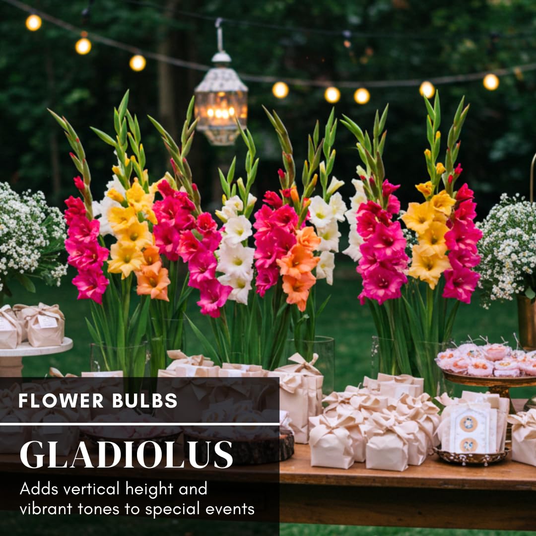 CZ Grain sword lily border with tall, colorful stems.