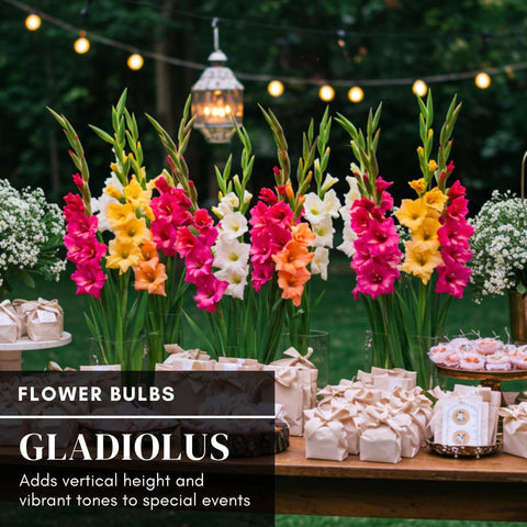 CZ Grain sword lily border with tall, colorful stems.