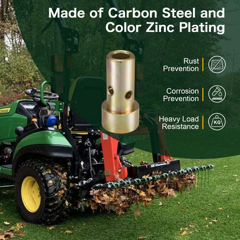 CZC AUTO quick hitch assembly demonstrates snug fit with CAT 1 implements.
