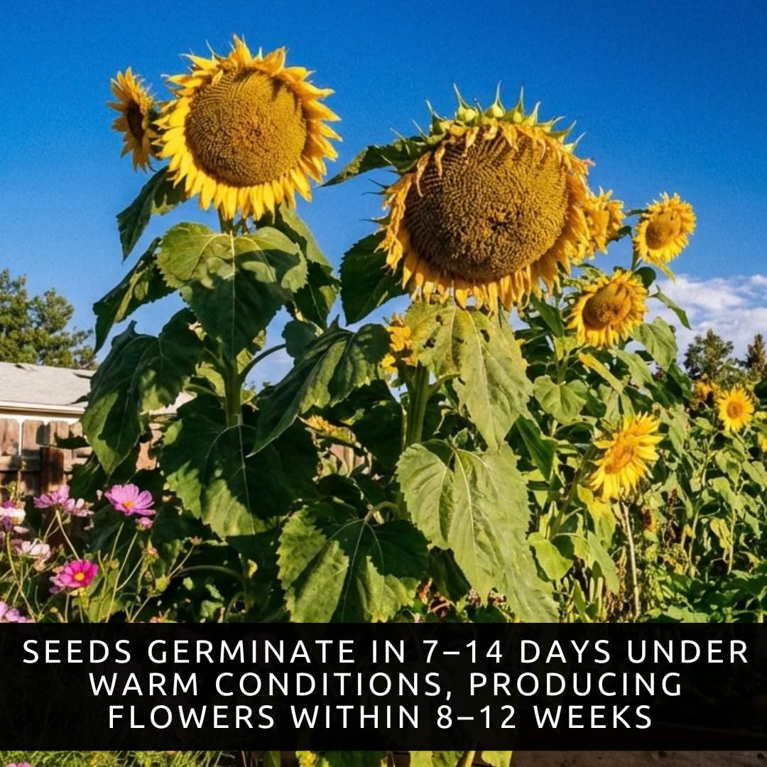CZ Grain tall mongolian sunflowers rise in a garden bed for dramatic height.