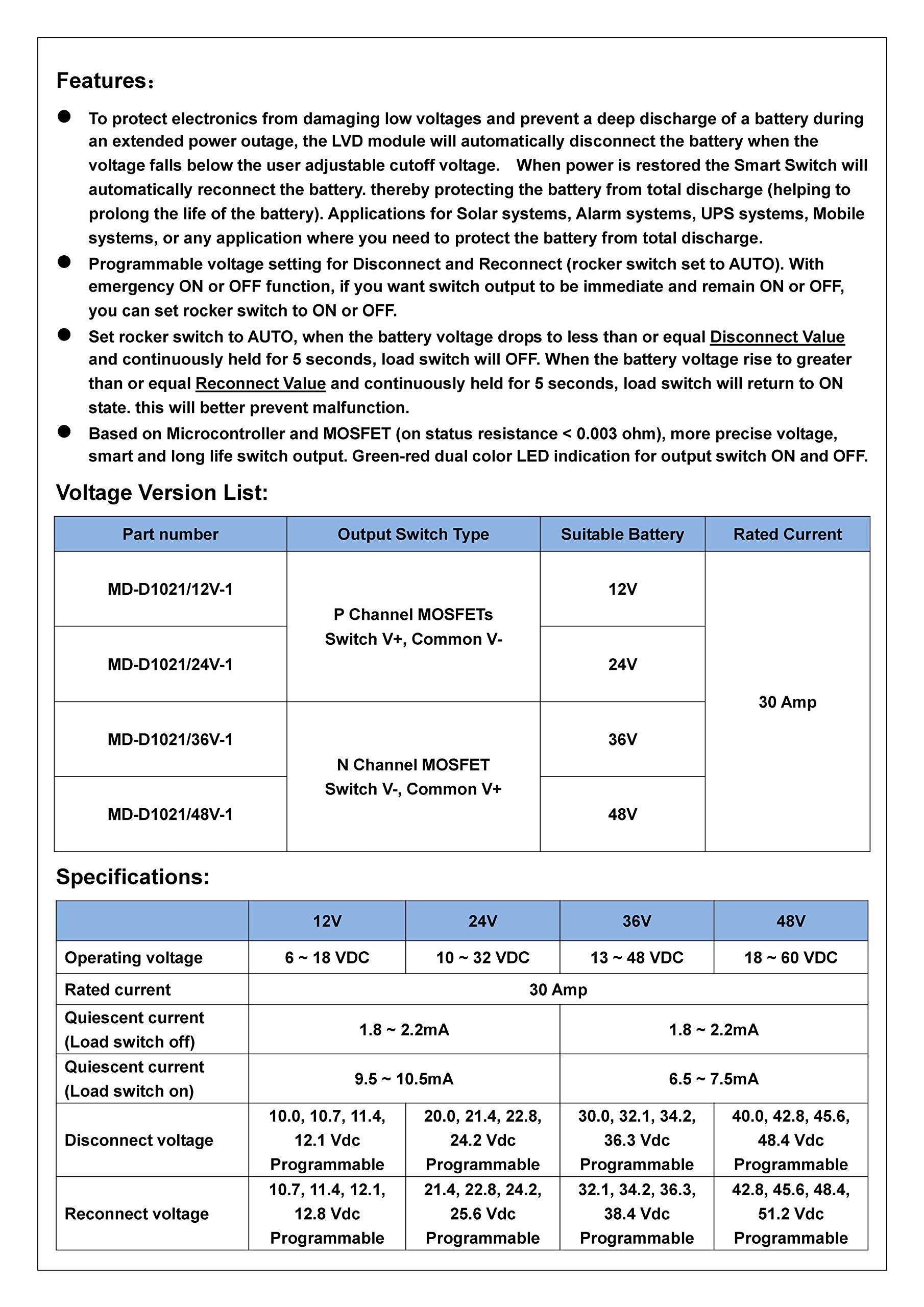 CZH-LABS LVD suitable for solar, alarm, and UPS applications.