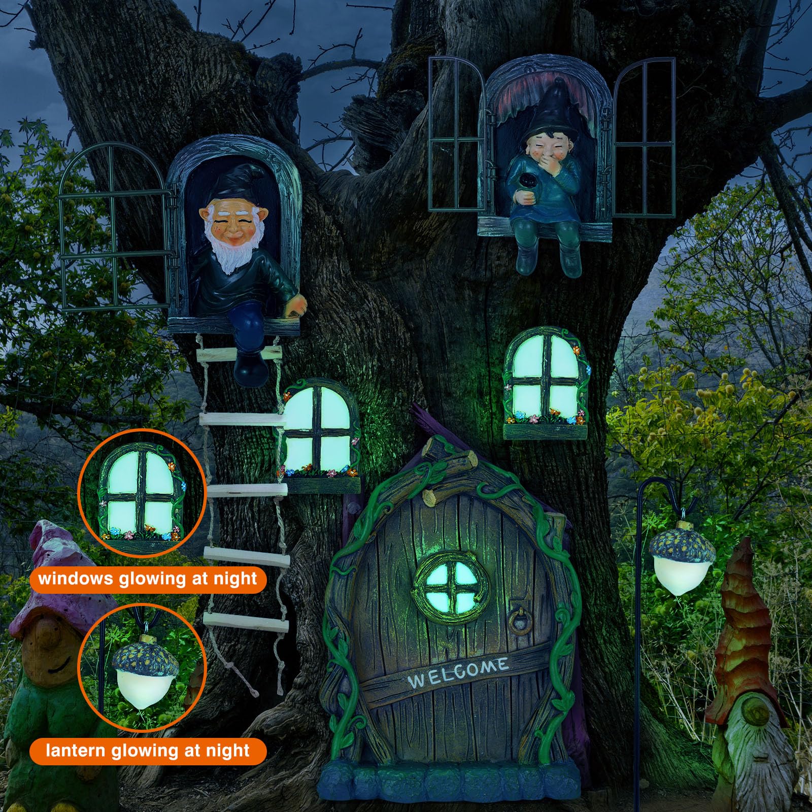 Czlotyh fairy window glows softly after daylight for ambience.