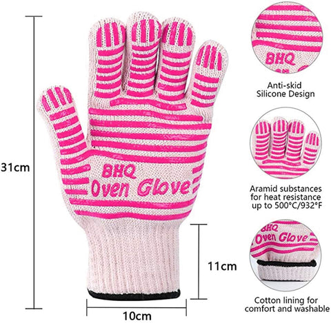 CZSYZCZS extreme heat gloves pink on barbecue for secure grip.