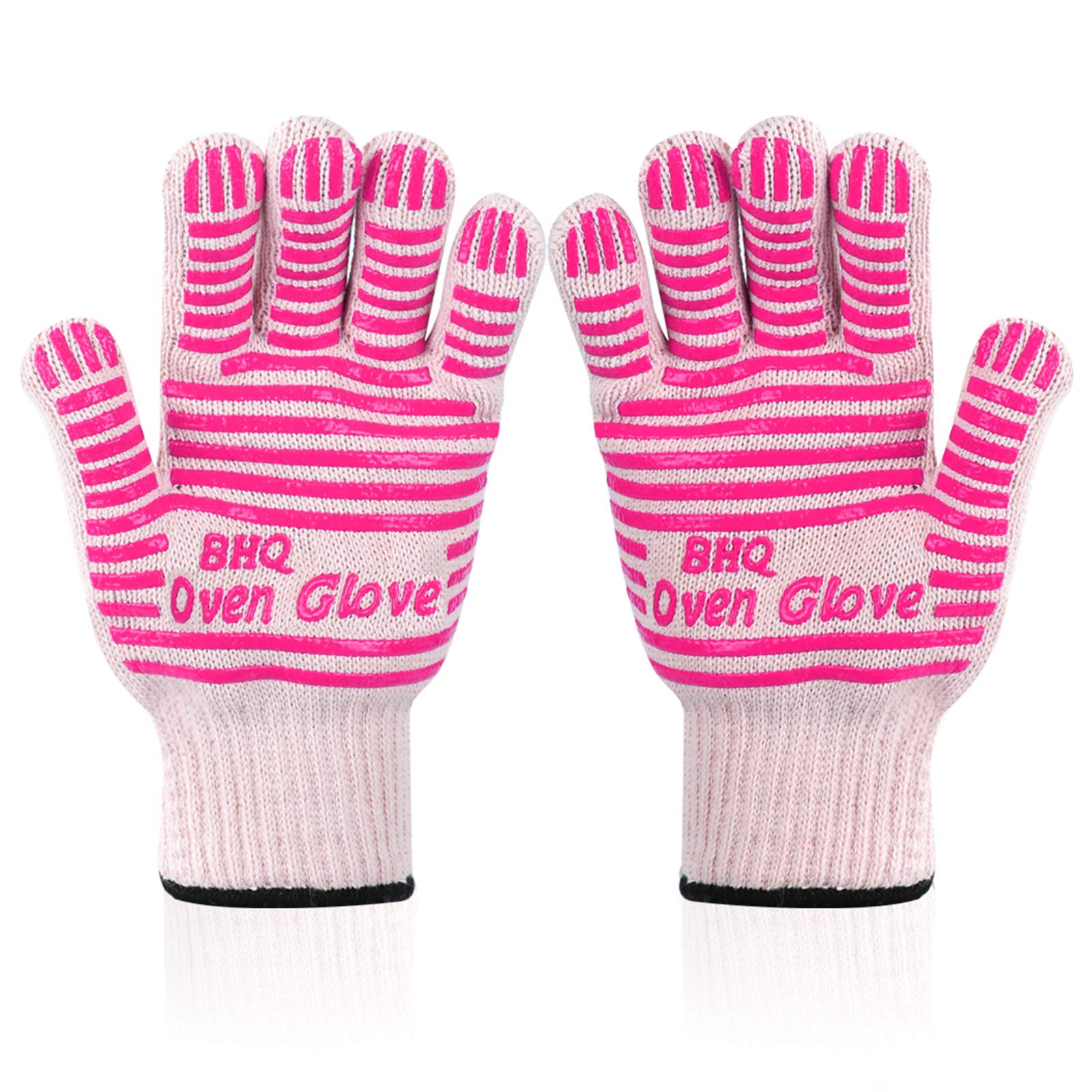 CZSYZCZS extreme heat gloves pink closeup highlighting raised grip for safe handling.