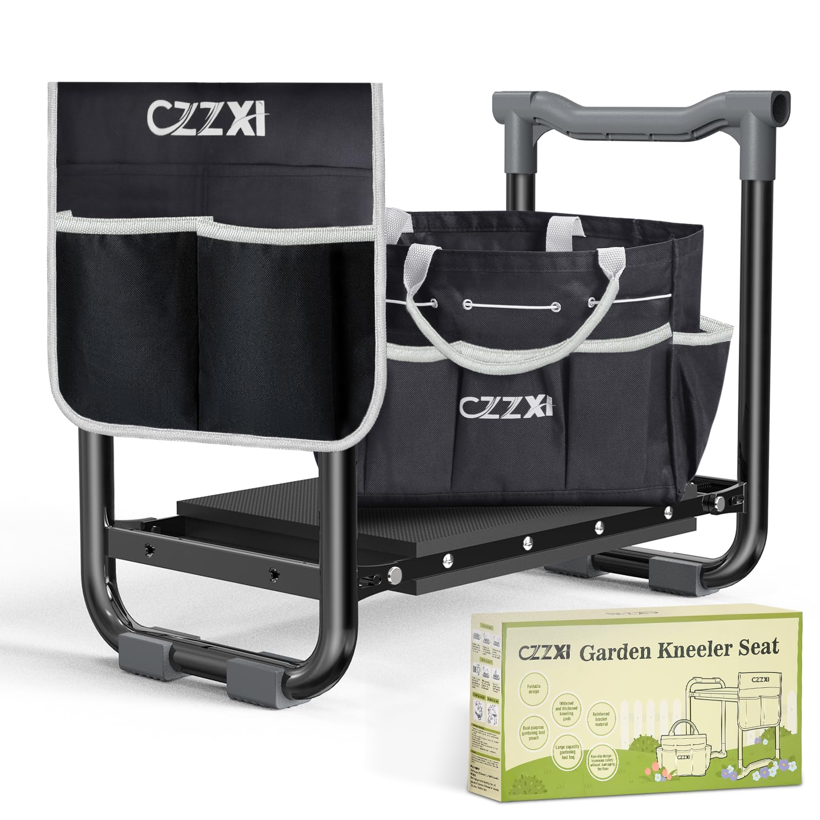 CZZXI garden kneeler front view for steady, comfortable gardening.