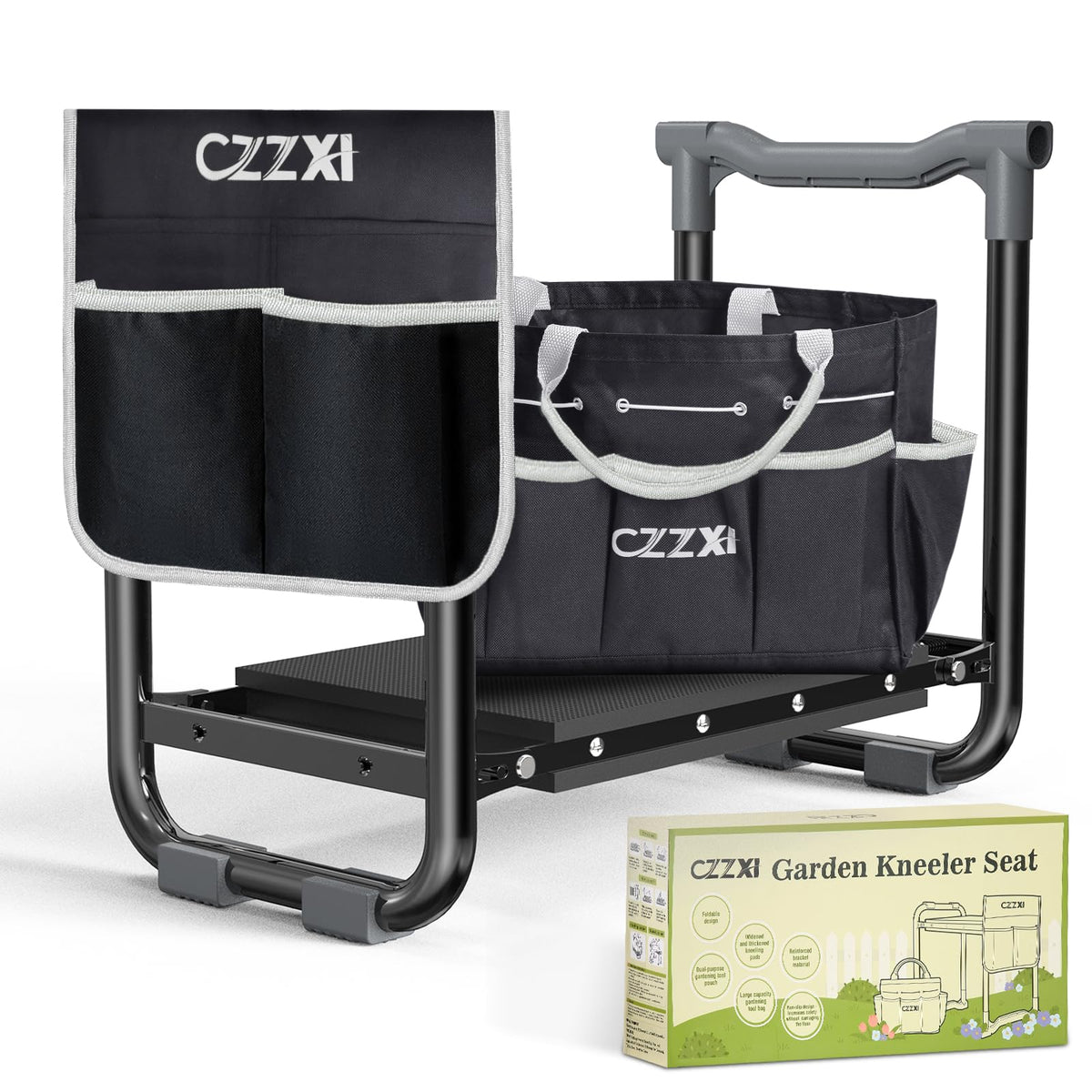CZZXI garden kneeler front view for steady, comfortable gardening.