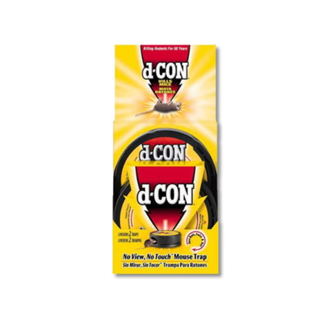 d-CON No View No Touch covered mouse trap in a kitchen setting, discreet and safe.
