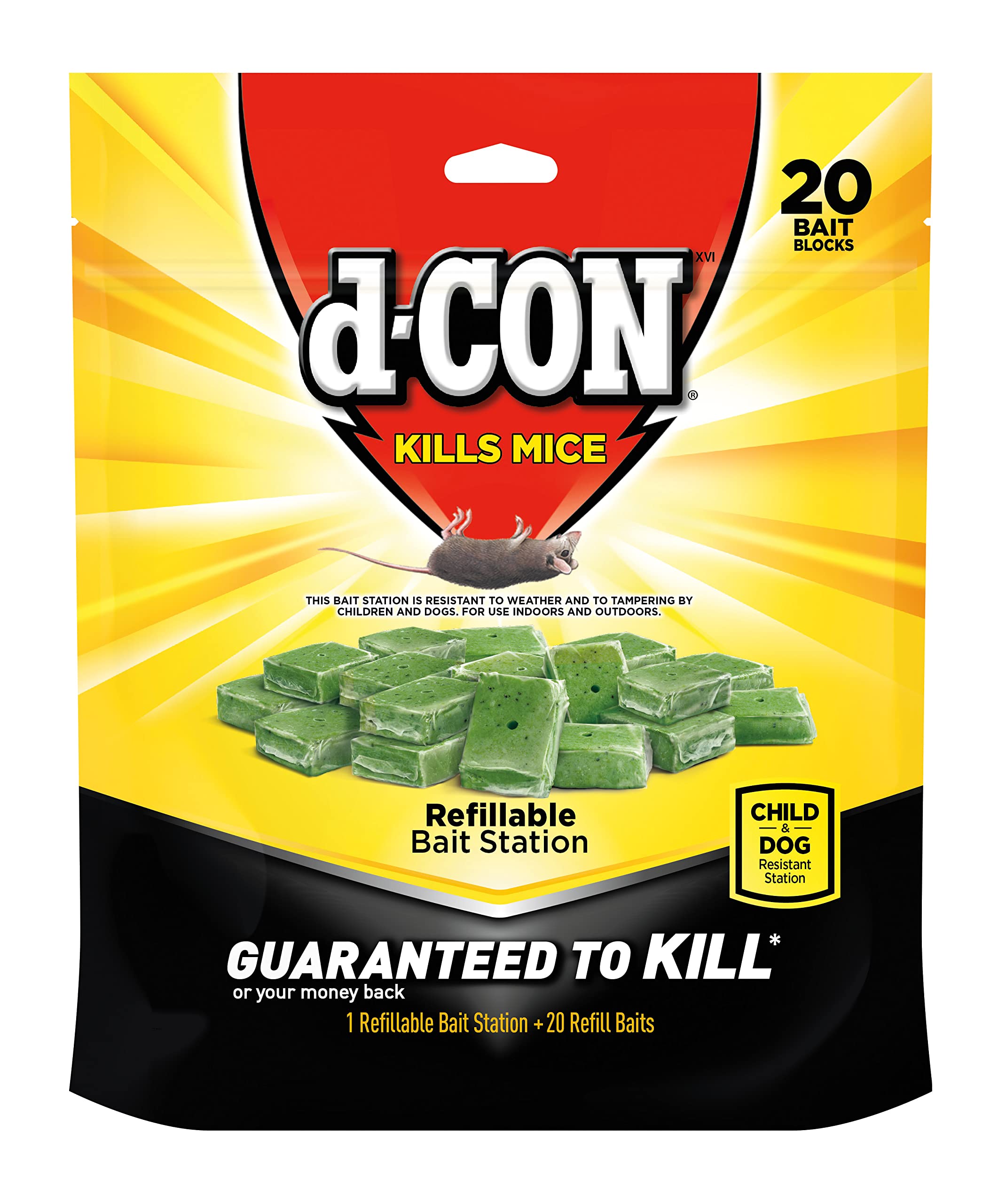 D-Con refillable mouse bait station in a corner fit supports targeted control