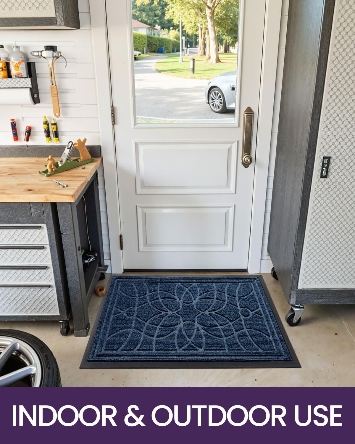 DEXI blue door mat with sturdy texture supporting steady footing