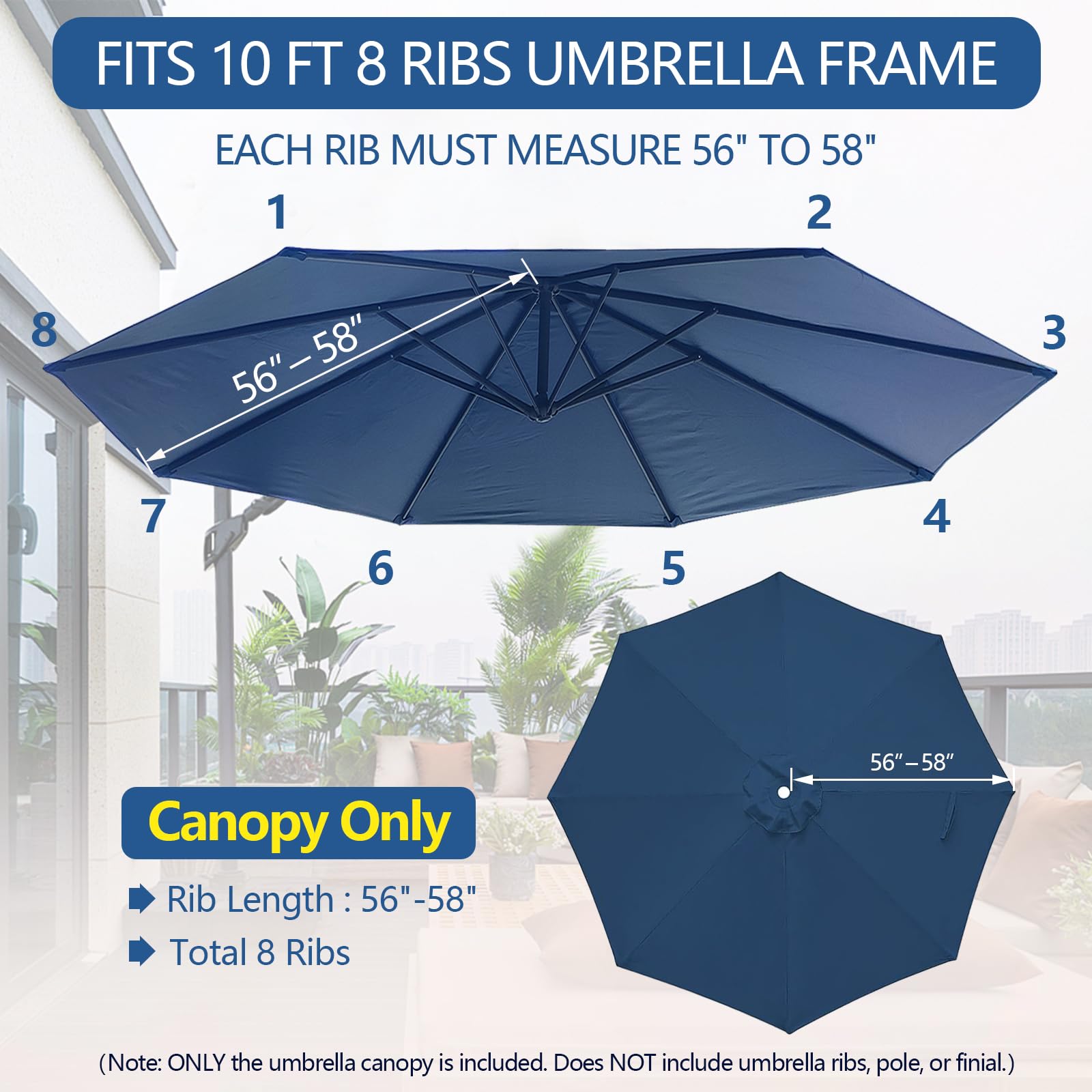 D&ONEHOS 8-rib cantilever-compatible canopy replacement ensures secure fit.