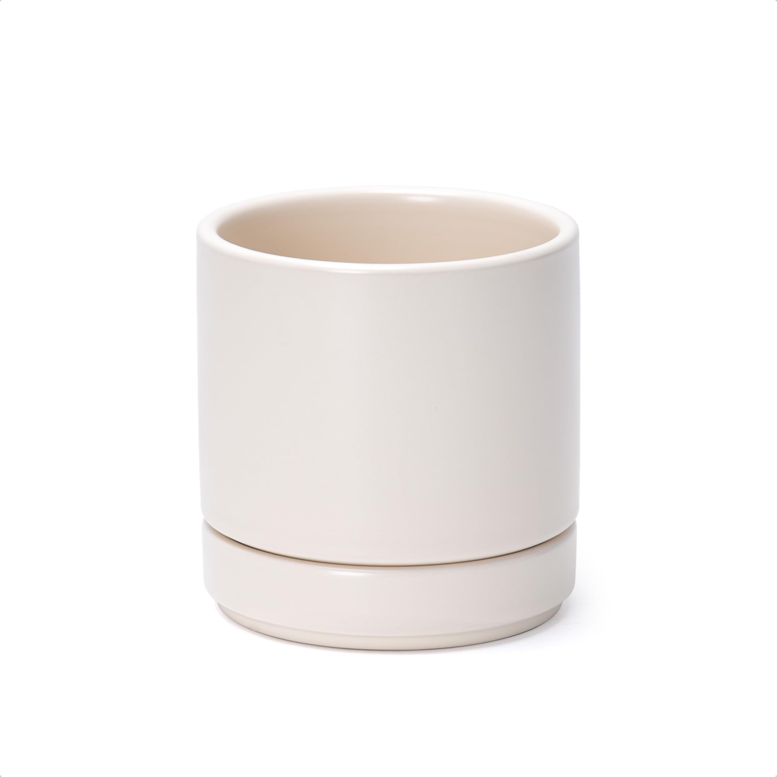 D'vine Dev 4.7-inch oatmeal ceramic planter with drainage hole, ideal for moisture control.