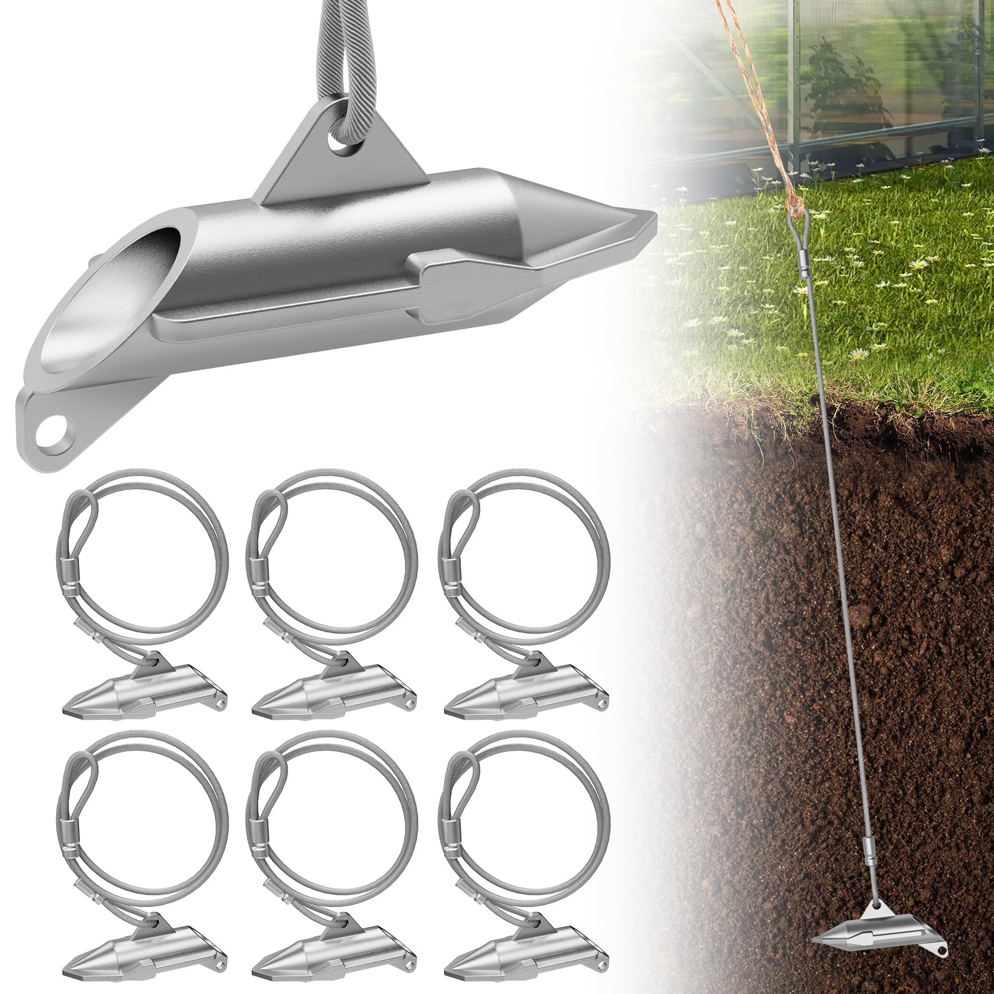 Dabolang 6-pack ground anchors for sheds secure in windy weather.