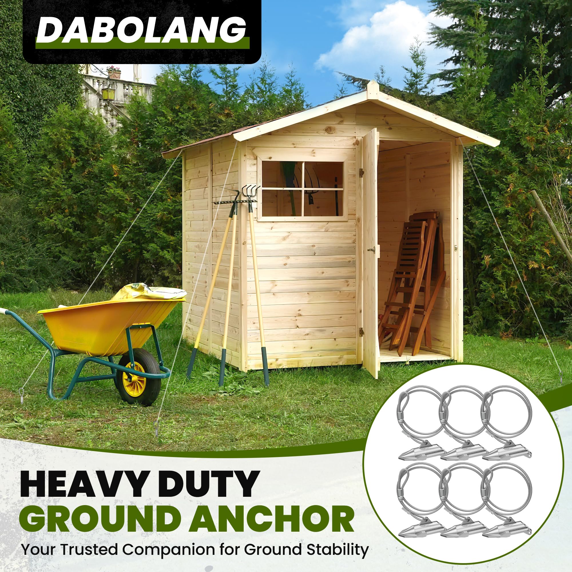 Dabolang greenhouse anchors protect against storms and movement.