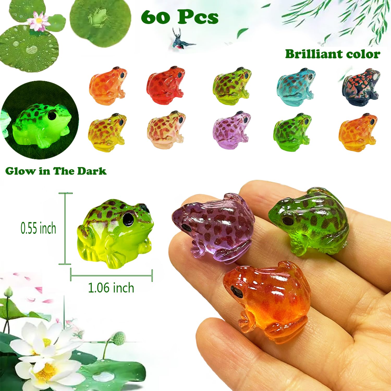 Dabshuyikk glow-in-the-dark frogs brighten terrariums and succulent pots.