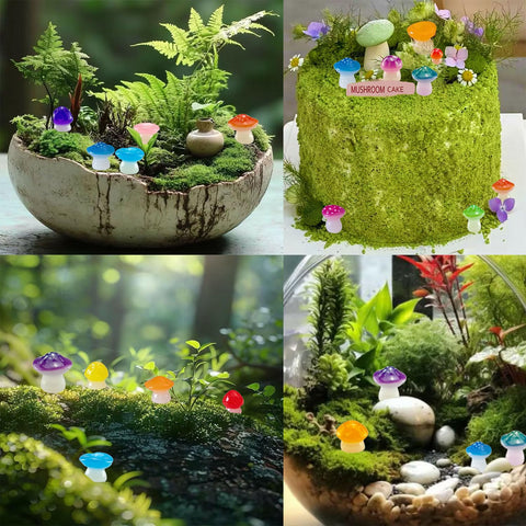 Dabshuyikk resin mushroom figurines with vivid color and detail.