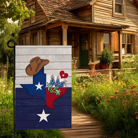 Dacawin-bluebonnet-detail-flag features floral artistry enhancing decks and verandas.