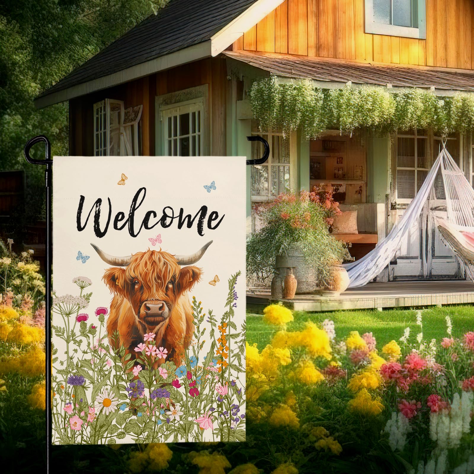 Dacawin cow and flower pattern flag blends rustic charm with nature motifs