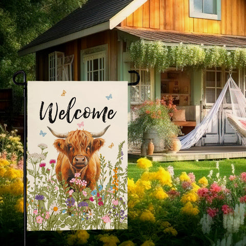 Dacawin cow and flower pattern flag blends rustic charm with nature motifs