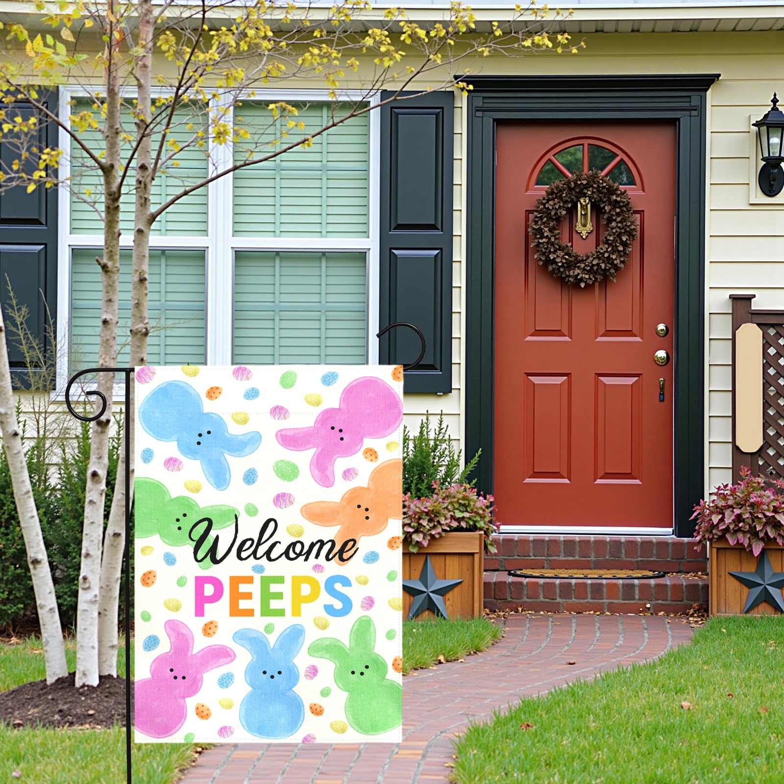 Dacawin Easter flag with colorful pattern for home festive welcome.