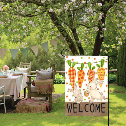 Dacawin garden flag with 2-inch top sleeve for easy hanging.