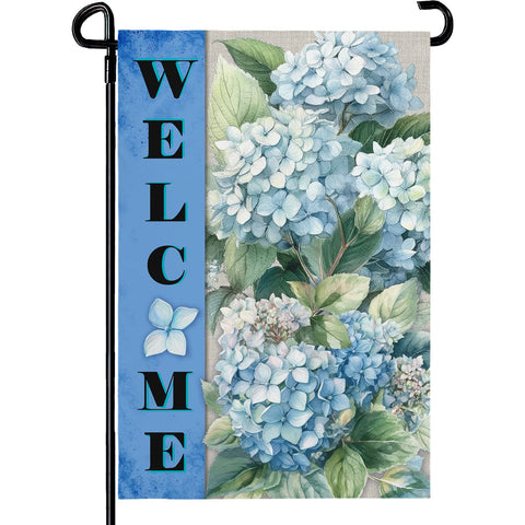 Dacawin Hydrangea garden flag with blue flowers, double-sided outdoor display.