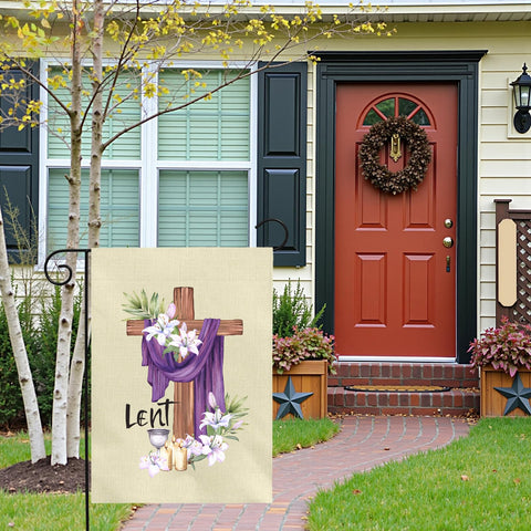 Dacawin Lent flag 12x18 size, fits standard garden stands.