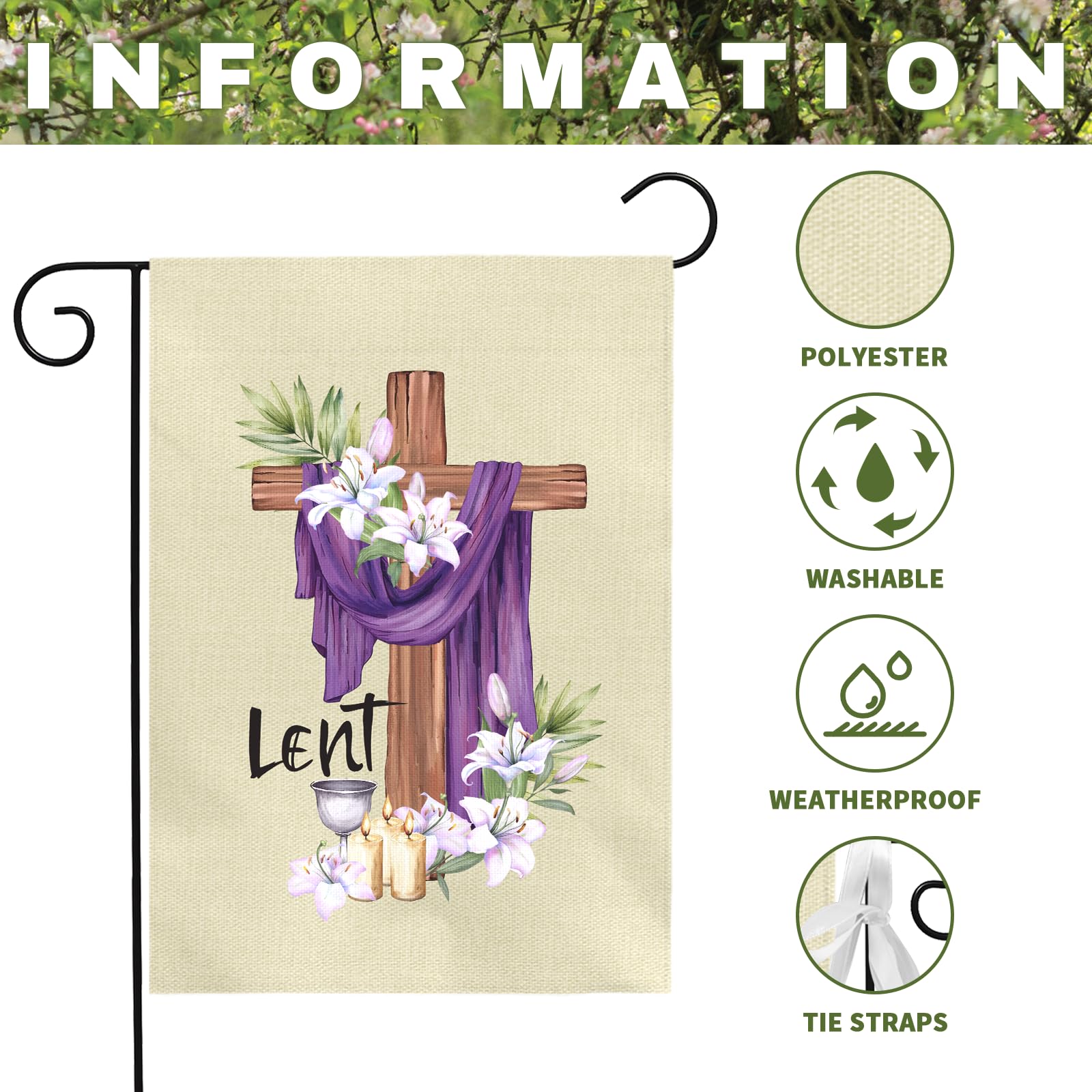 Dacawin Lent flag candles motif, enhances Easter porch ambiance.
