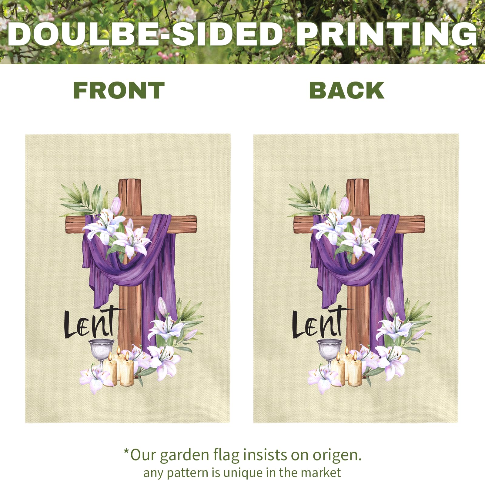 Dacawin Lent flag palm leaves accent, perfect for Lent reflection.
