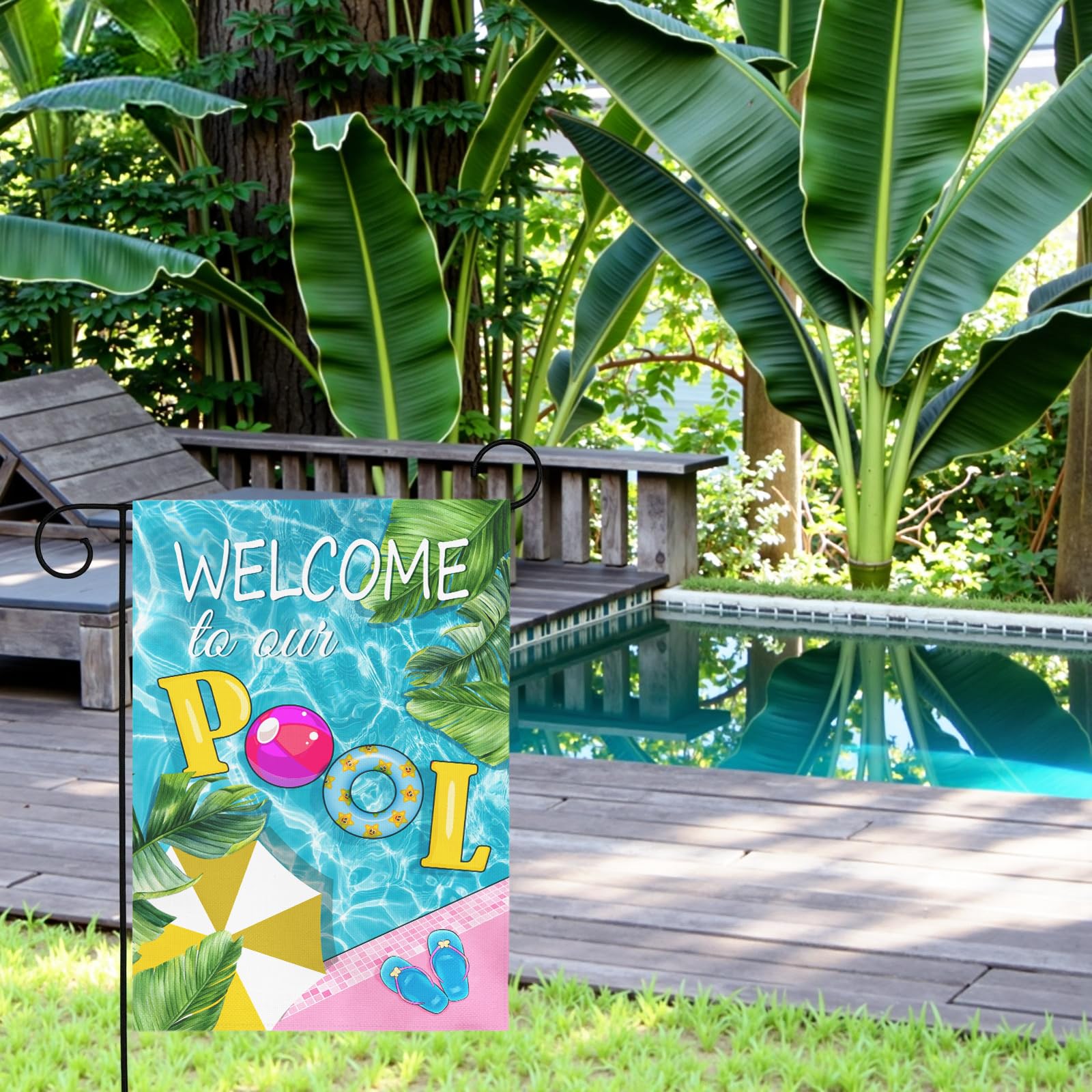 Dacawin palm leaf garden flag vertical design for welcoming entrances