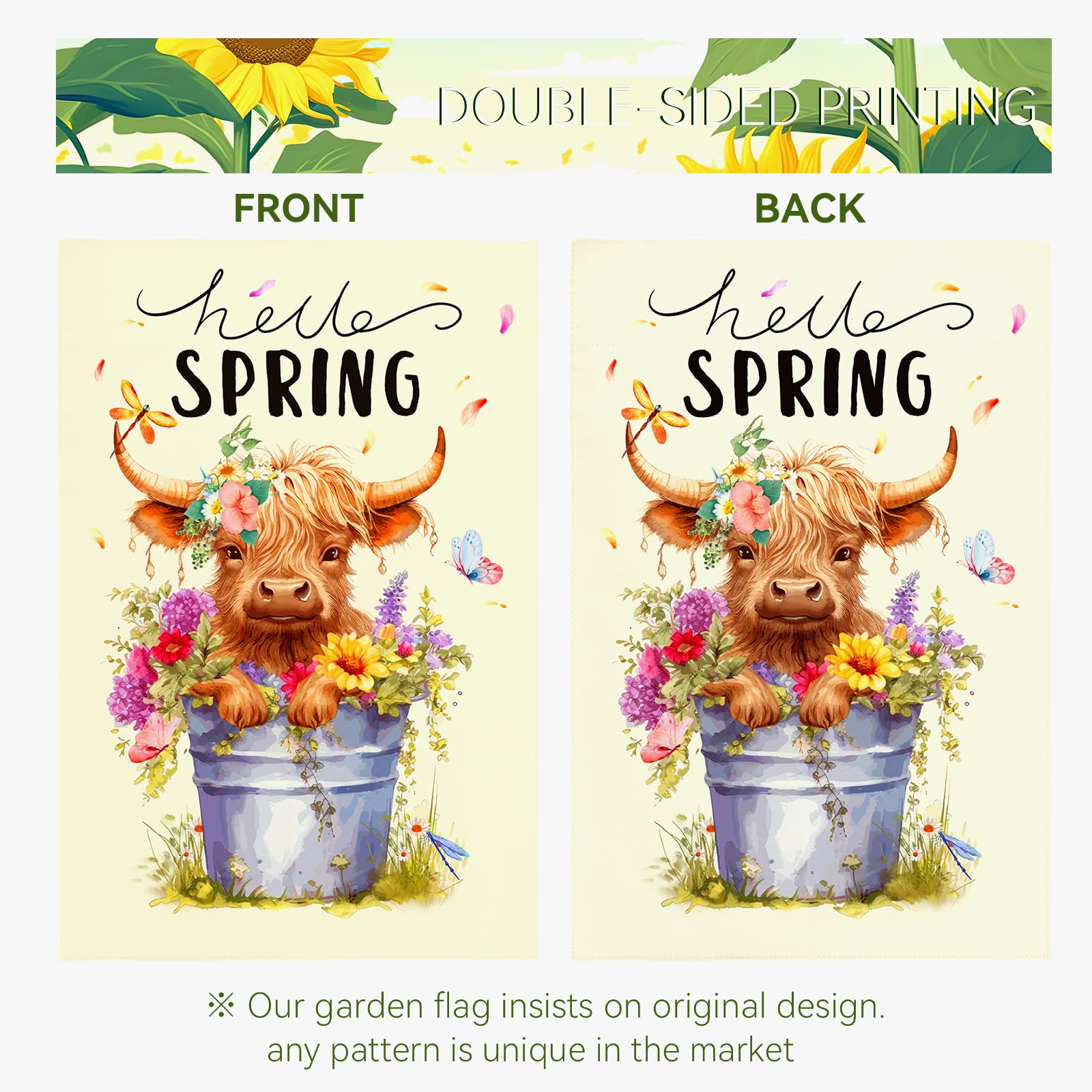 Dacawin spring garden flag close-up showing vivid colors.