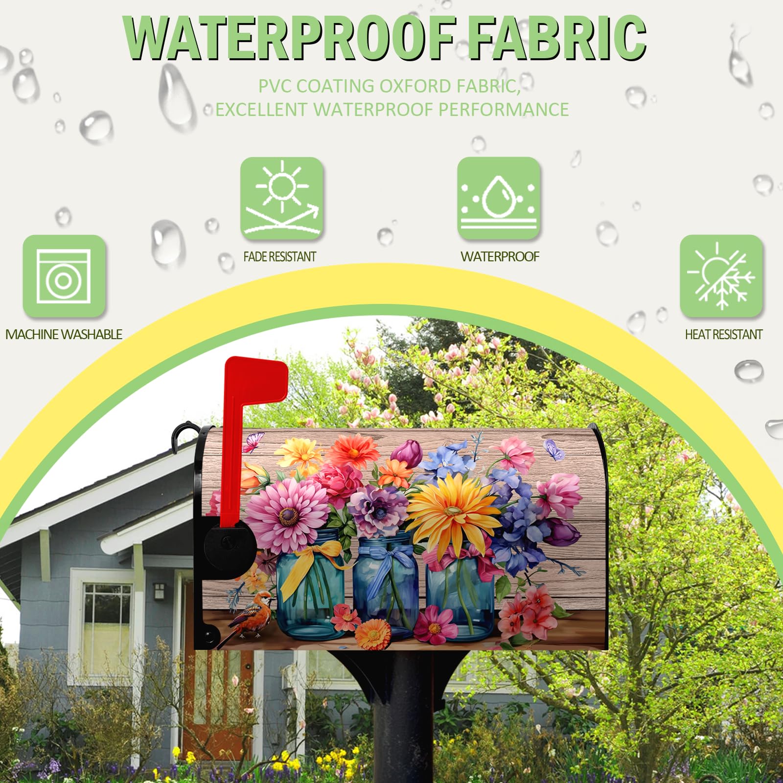 Dacawin waterproof Oxford mailbox cover protects against rain and sun.
