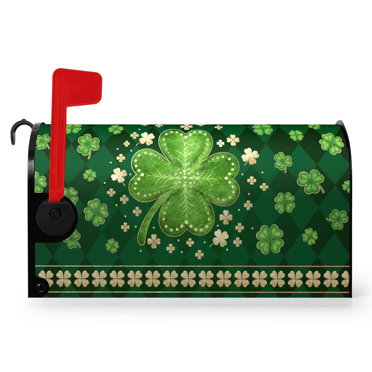 Dacawin St Patrick's Day oversized mailbox cover in green with shamrocks for outdoor decor