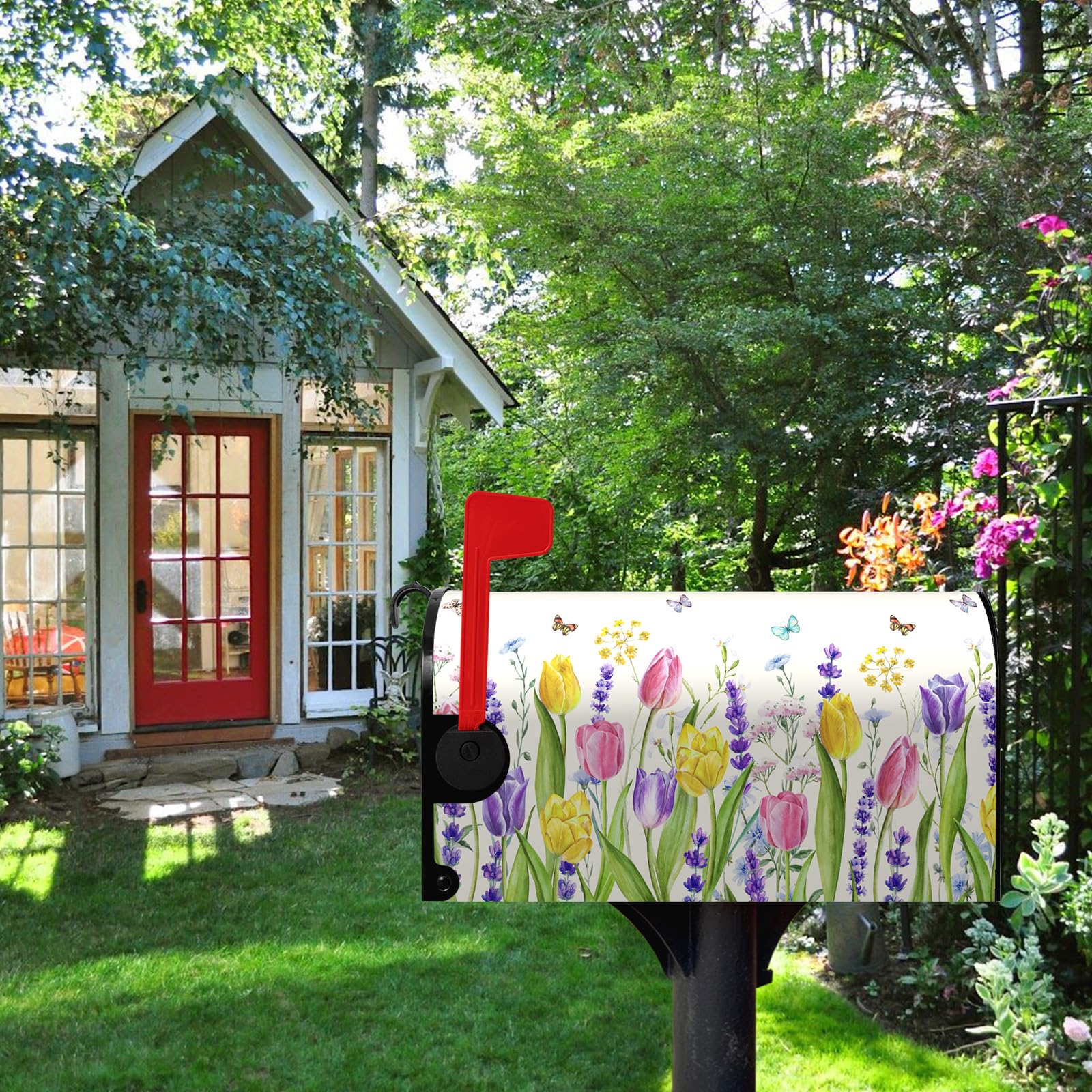 Dacawin tulip-butterfly pattern mailbox cover adds seasonal garden charm
