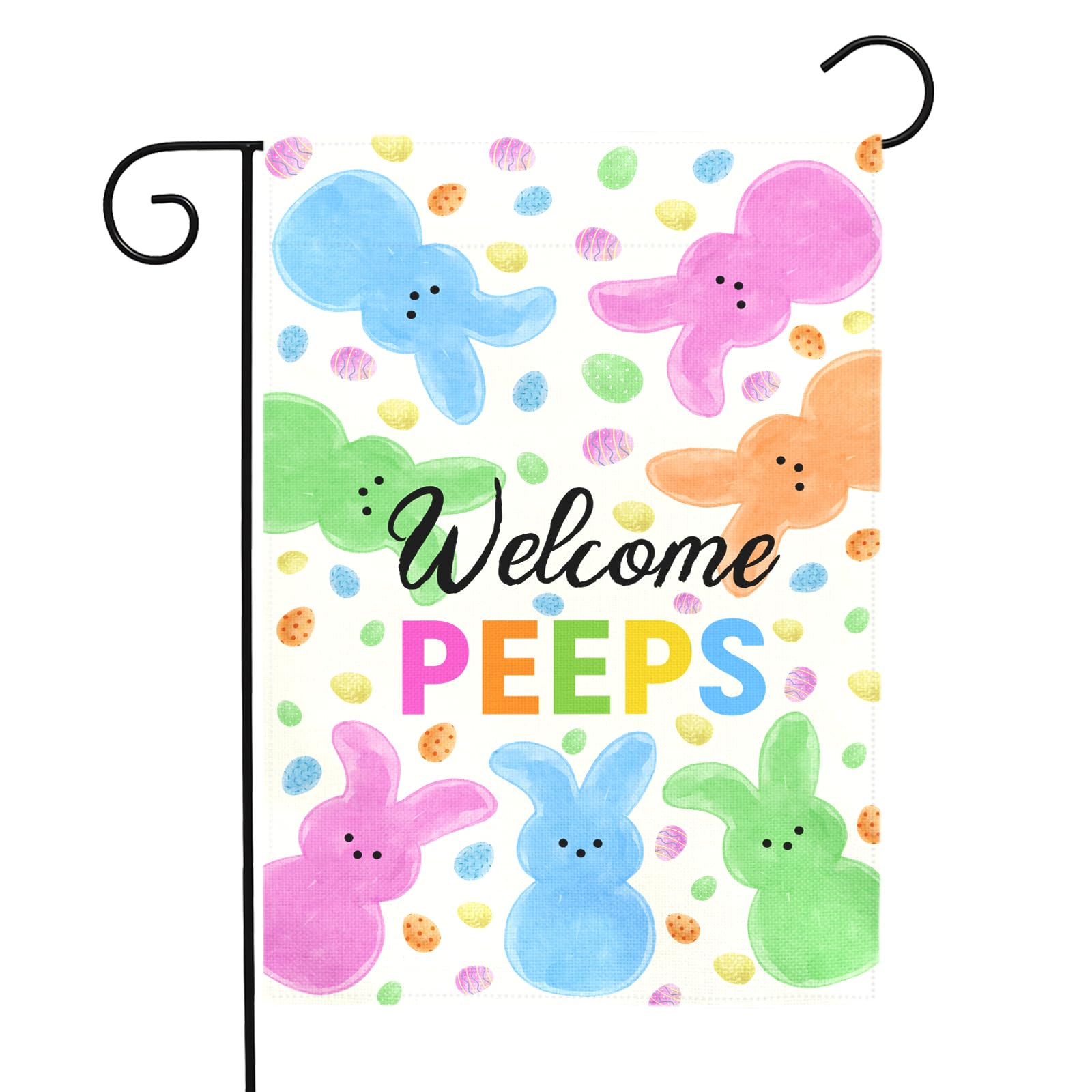 Dacawin Welcome Peeps Easter flag with bunny pattern for bright porch decor.