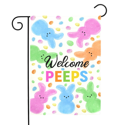 Dacawin Welcome Peeps Easter flag with bunny pattern for bright porch decor.