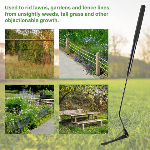 DACK serrated blade in action clears tall grass efficiently.