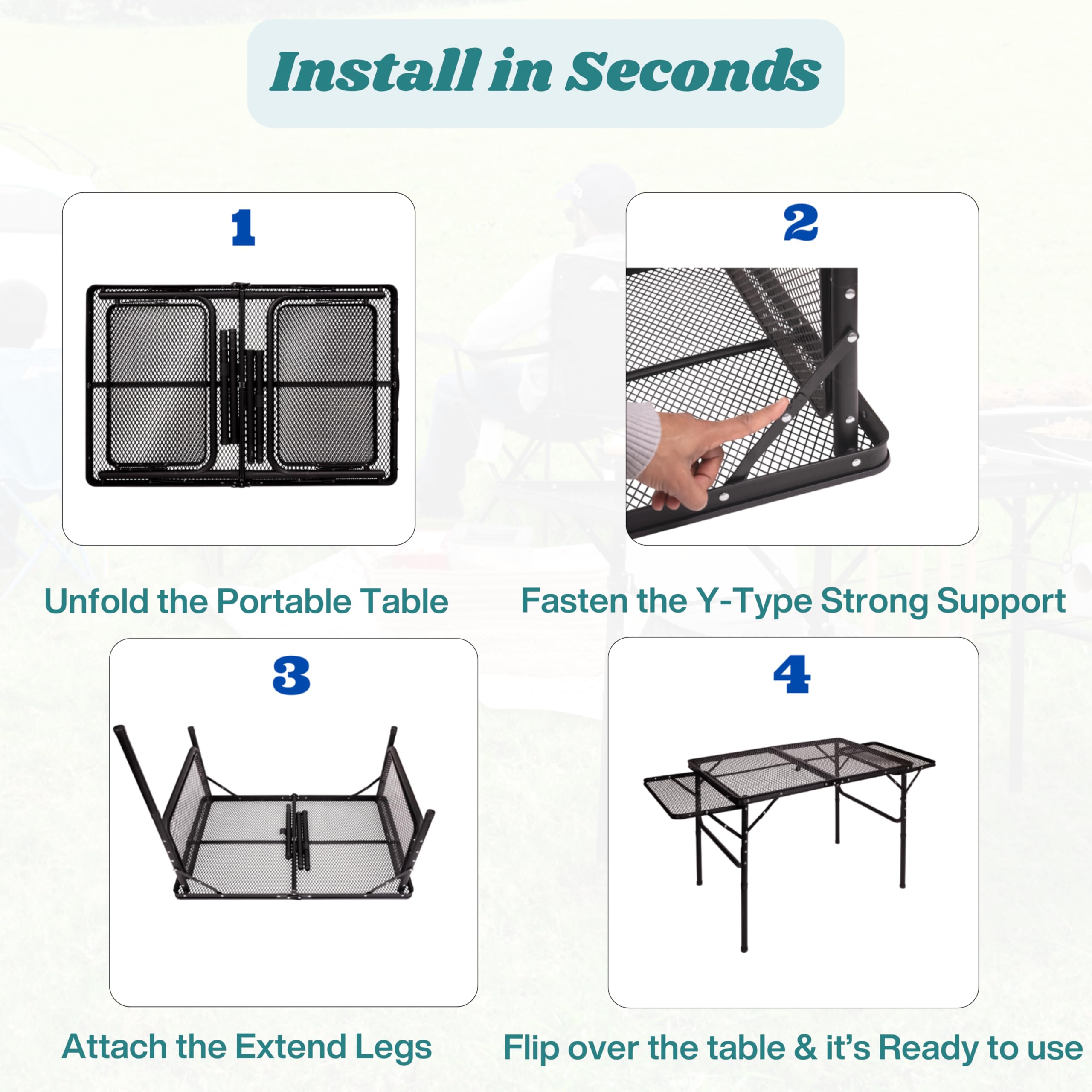 DAFRUM folding table anti-slip legs for stable outdoor use.
