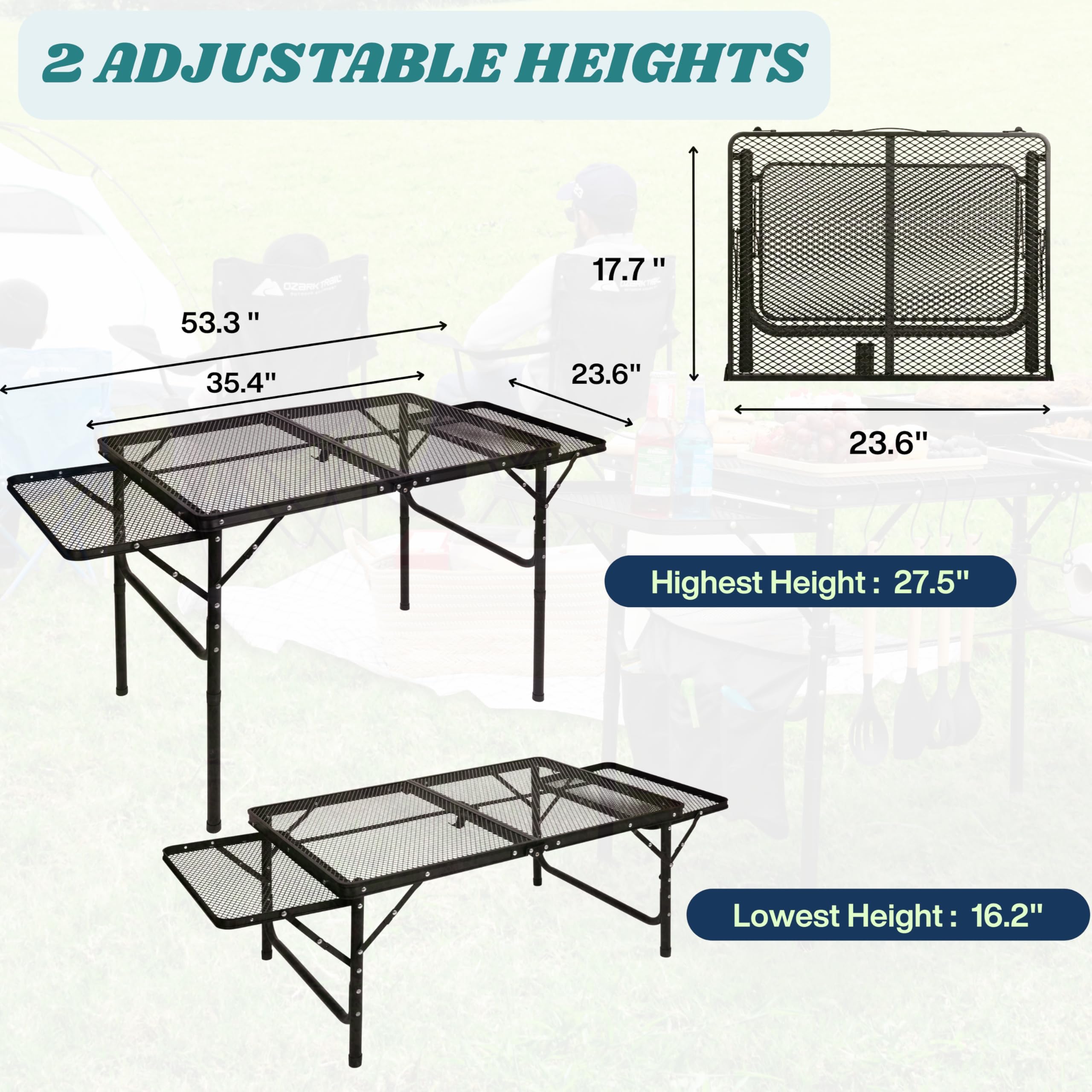 DAFRUM folding table showing paper towel holder for quick cleanups.